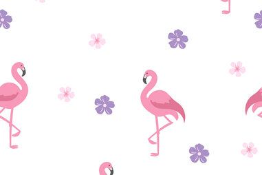 witte stoffen - Katoen stof - flamingo's - wit - 21971-050