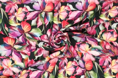 Multi kleur stoffen - Tricot stof - bloemen - multi roze - 20548-870
