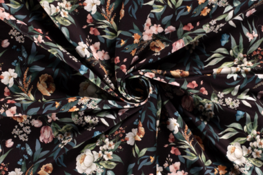 Stoffe - Jersey - Sportbekleidung - Blumen - schwarz - 20329-069