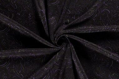 Zwarte stoffen - Tricot stof - abstract - paars zwart - 22165-047