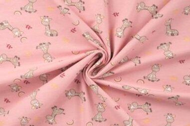 Quality - Tricot stof - baby giraffe - roze - 10293-110