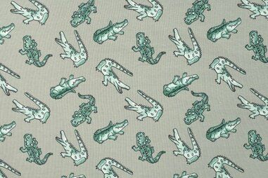 Groene stoffen - Tricot stof - French Terry - krokodillen - groen - 20051-280
