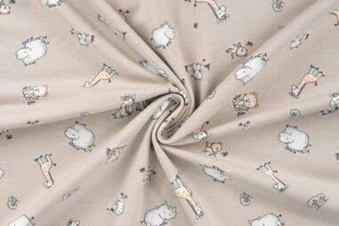 Dierenprint stoffen - Tricot stof - baby dieren - beige - 10267-520