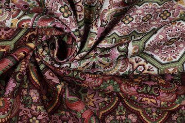 Decoratie en aankleding stoffen - Canvas stof - digitaal abstract - rood groen roze multi - 3011-006