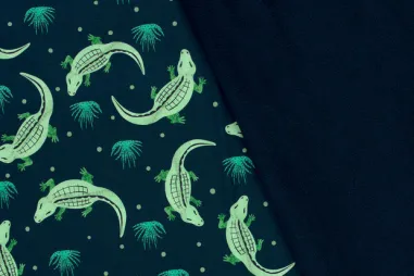 Oeko-Tex klasse 2 - Softshell stof - digitaal krokodillen - marineblauw - 21626-008