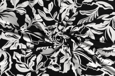 Voorjaar stoffen - Tricot stof - bloemen - zwart wit - 20187-069