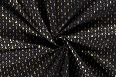 Marineblauwe stoffen - Kerststof - katoen - poplin - folie kerstbomen - donkerblauw - 20714-008