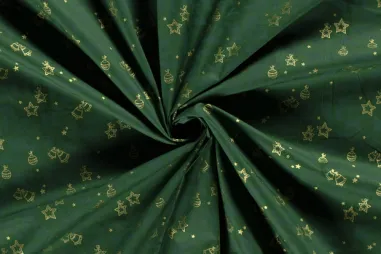 Kerst stoffen - Kerststof - katoen poplin - kerstballen- bellen en sterren - groen - 20717-025