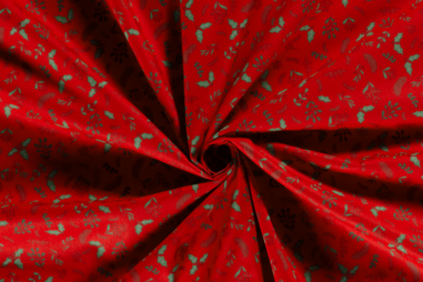Aankleedkussen stoffen - Kerst katoen stof - kersttakken - rood - 20734-015