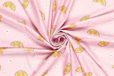 82% polyester, 18% elastan stoffen - Tricot stof - swimwear - vruchten - licht roze - 21678-011