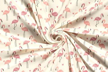 Fleece - Fleece stof - alpenfleece - flamingo - gebroken wit - 20461-051