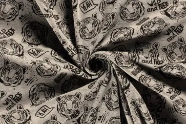 65% polyester, 35% katoen stoffen - Fleece stof - alpenfleece - tijgers - grijs - 20482-061