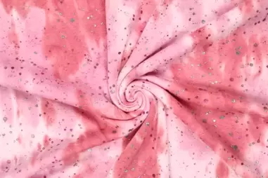 Soepele stoffen - Joggingstof - Tie dye - waterdruppels - roze - 20055-870