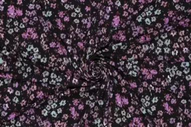 Hellblau - Tricot stof - bloemen - paars lichtblauw - 21010-800