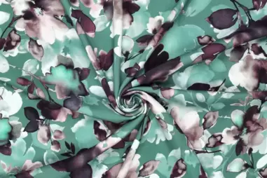 100% viscose stoffen - Viscose stof - twill - bloemen - mintgroen - 21129-307