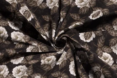 Mantelstoff - Softshell stof - bloemen - bruin - 20425-055