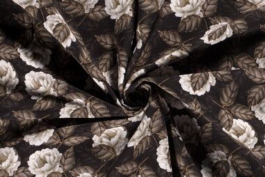 Winddichte stoffen - Softshell stof - bloemen - bruin - 20425-055