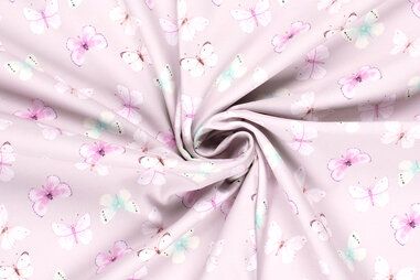 Winddichte stoffen - Softshell stof - vlinders - lichtroze - 21620-014