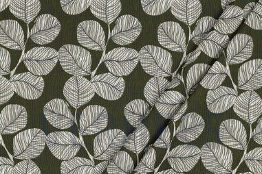 Tafelzeil stoffen - Katoen met coating - bladeren - legergroen - 5267-006