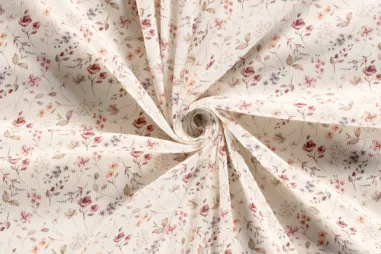 Bloemen motief stoffen - Tricot - ribtricot - digitaal bloemetjes - gebroken wit - 21738-051