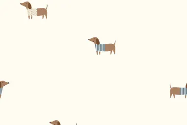 Tricot kinderstoffen - Tricot stof - teckels - gebroken wit - 25/23519-051