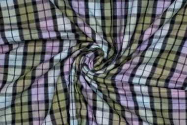 Woll - Wollstoff - Wollmischung - Karos - schwarz lila grün - 317065-90