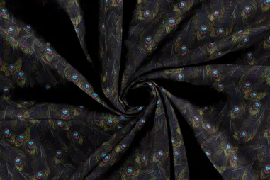 Multi stoffen - Texture stof - pauwenveren - zwart multi - 20842-069