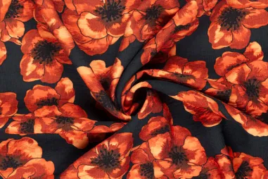 86% viscose, 14% polyamide stoffen - Viskose/Nylon - Blumen - Brique - 22024-056