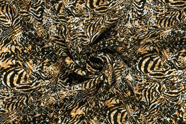 100% viscose stoffen - Viscose stof - borken crepe - dierenprint - zwart oranje - 22045-069
