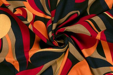 100% viscose stoffen - Viscose stof - abstract - rood - 22069-016