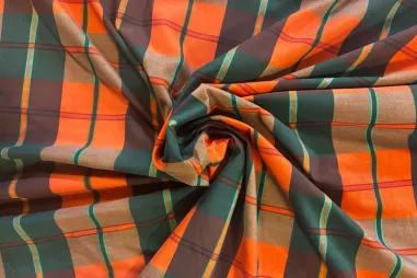 Overige merken stoffen - Polyamide stof - travel - ruiten - oranje rood donkergroen - B30417