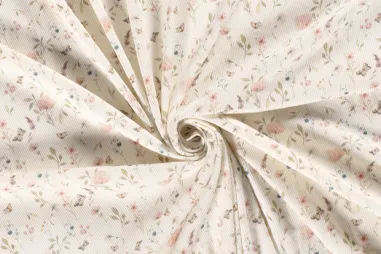 Tricot stoffen - Tricot stof - ribtricot - digitaal bloemen - gebroken wit - 25/21746-051