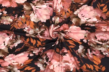 96% viscose, 4% elastan - Tricot stof - digitaal bloemen - terra zwart - 21147-445