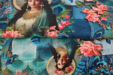 Stenzo stoffen uitverkoop - Tricot stof - digitaal fantasie - multi - 24017-09