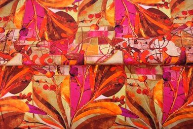 Stenzo stoffen uitverkoop - Tricot stof - digitaal abstract - oranje multi - 24030-11