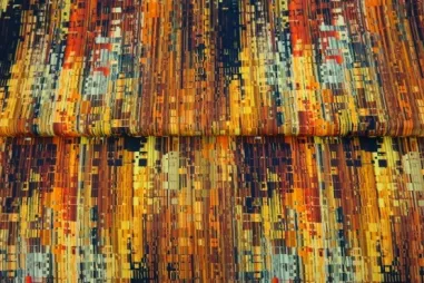Stenzo stoffen uitverkoop - Tricot stof - digitaal abstract - geel multi - 24947-33