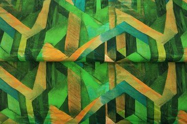 Stenzo stoffen uitverkoop - Tricot stof - digitaal abstract - groen multi - 24015-10