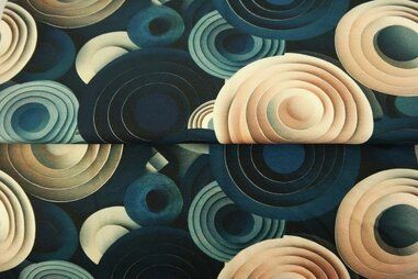 Uitverkoop - Tricot stof - digitaal abstract - donkerblauw wit - 24029-15