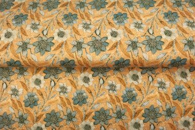 Stenzo stoffen uitverkoop - Tricot stof - digitaal bloemen - geel multi - 24228-22