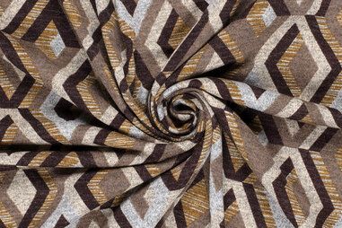 Kussen stoffen - Stretch stof - gebrushed - abstract - donkerbruin multi - 22192-058