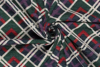 Marineblauwe stoffen - Stretch stof - angora gebrushed - ruiten - marine multi - 22193-008