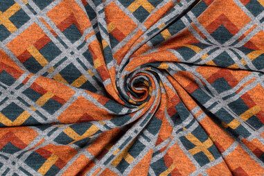 Staalblauwe stoffen - Stretch-Stoff - Angora gebürstet - kariert - stahlblau multi - 22193-107