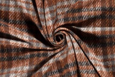Mantelstoff - Polyesterstoff - Jacquard-Karos - Brique - 22249-056