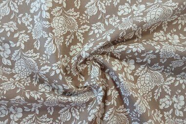 Stretch stoffen - Stretch stof - bloemen - beige wit - JT299