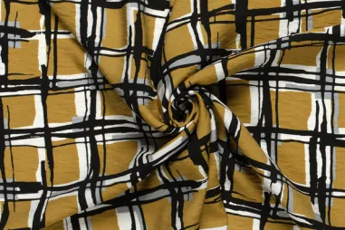 Olijfgroene stoffen - Viscose stof - nylon crepe - ruiten - olijfgroen - 22005-026