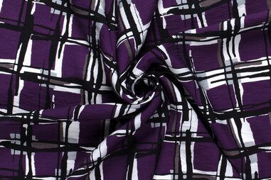 Paars - Viscose stof - nylon crepe - ruiten - paars - 22005-045