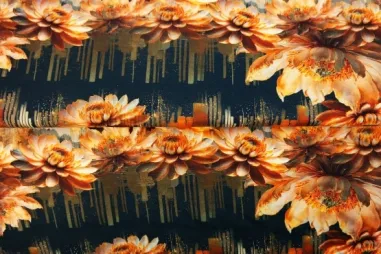 Stenzo stoffen uitverkoop - Tricot stof - digitaal bloemen abstract - oranje multi - 24013-08