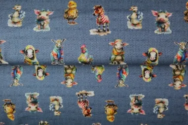 Stenzo stoffen uitverkoop - Tricot stof - digitaal dieren - blauw - 24200-09
