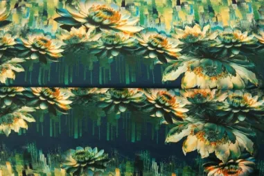 Stenzo stoffen uitverkoop - Tricot stof - digitaal bloemen abstract - groen multi - 24013-15