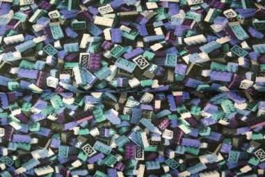 Multi stoffen - Tricot stof - digitaal speelblokjes - blauw multi - 15299-09